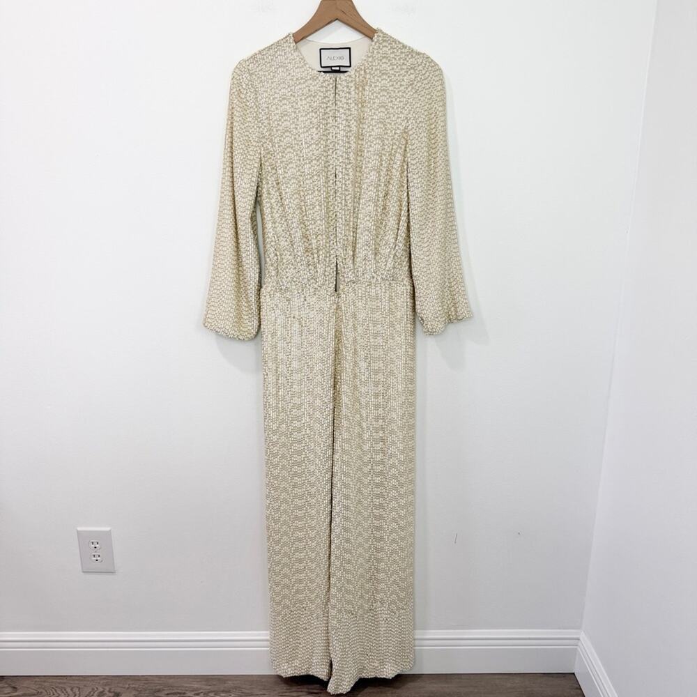 Alexis Zeda Jumpsuit Cream Sequin Long Sleeve Wide Leg Size Large